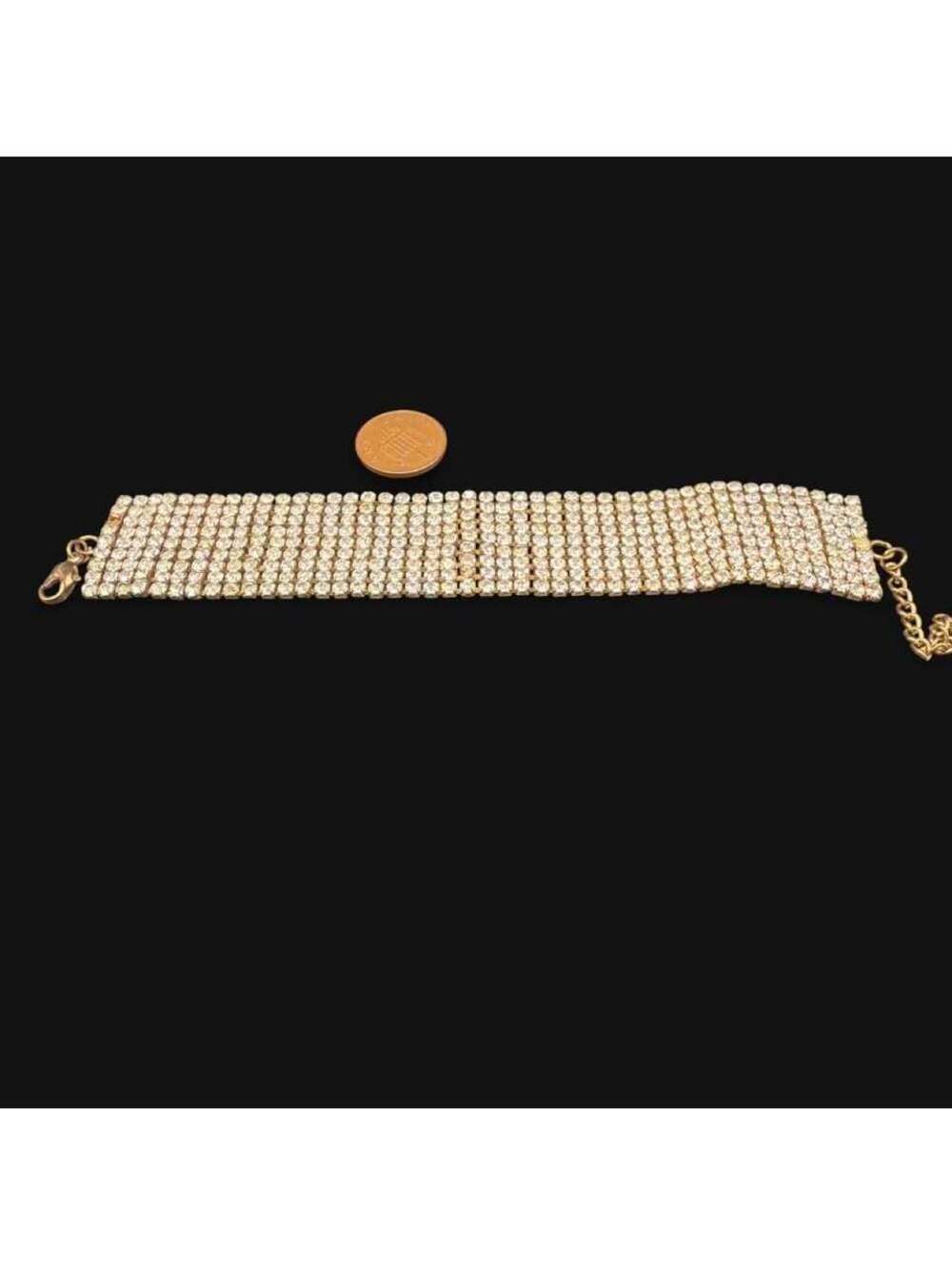 Gold-Toned 8-Row Rhinestone Choker Necklace